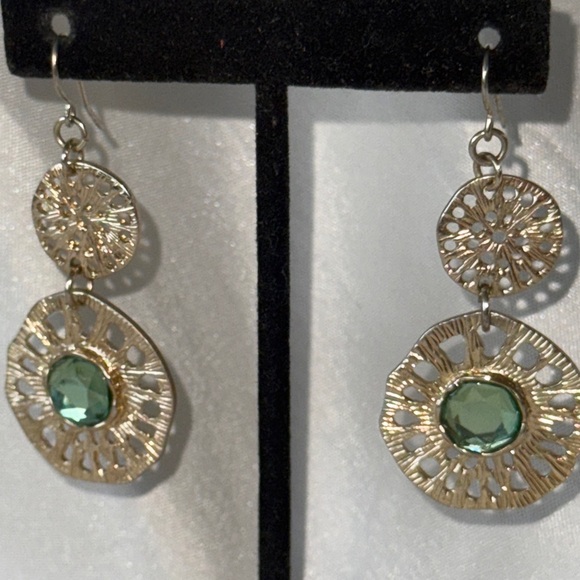 Artisan Hammered Gold-Tone & Gemstone Dangle Earrings - Boho Chic! - Picture 2 of 12